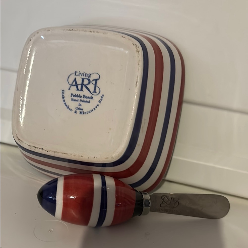 Red, White, and Blue Striped Bowl with Spreader - Picture 3 of 3